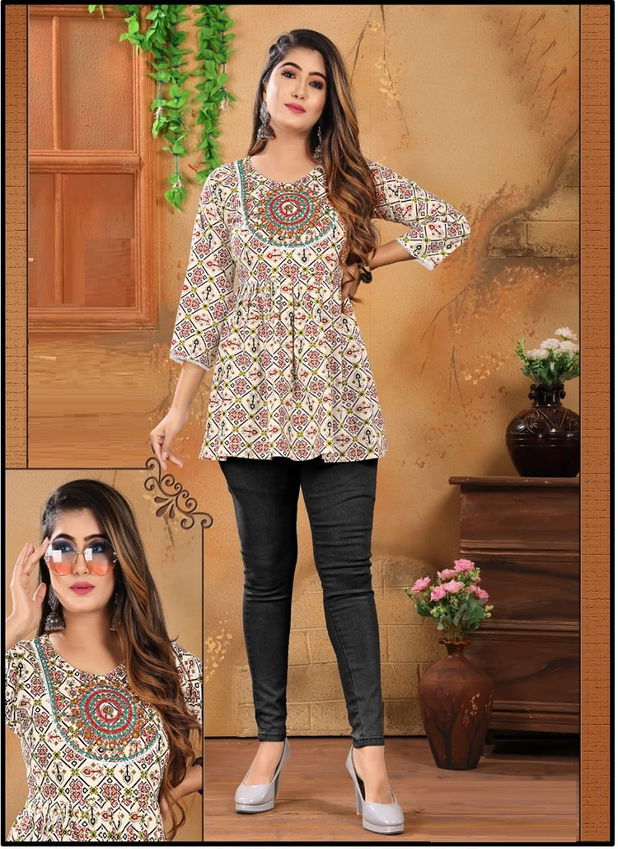 FF Flex Fancy Printed Tunic Style Wholesale Ladies Top